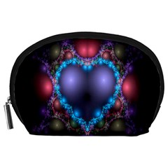 Blue Heart Fractal Image With Help From A Script Accessory Pouches (large)  by Simbadda