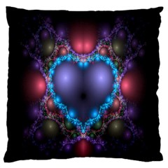 Blue Heart Fractal Image With Help From A Script Large Flano Cushion Case (two Sides) by Simbadda