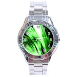 Abstract Background Green Stainless Steel Analogue Watch Front