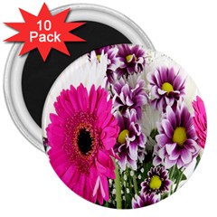 Purple White Flower Bouquet 3  Magnets (10 Pack)  by Simbadda