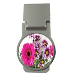 Purple White Flower Bouquet Money Clips (Round)  Front