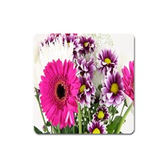 Purple White Flower Bouquet Square Magnet by Simbadda