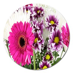 Purple White Flower Bouquet Magnet 5  (round) by Simbadda