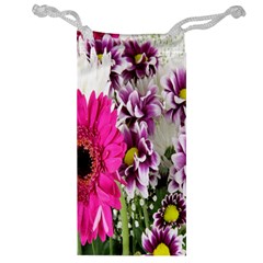 Purple White Flower Bouquet Jewelry Bag by Simbadda