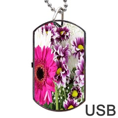 Purple White Flower Bouquet Dog Tag Usb Flash (two Sides) by Simbadda