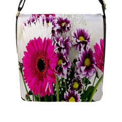 Purple White Flower Bouquet Flap Messenger Bag (l)  by Simbadda