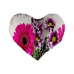 Purple White Flower Bouquet Standard 16  Premium Flano Heart Shape Cushions by Simbadda