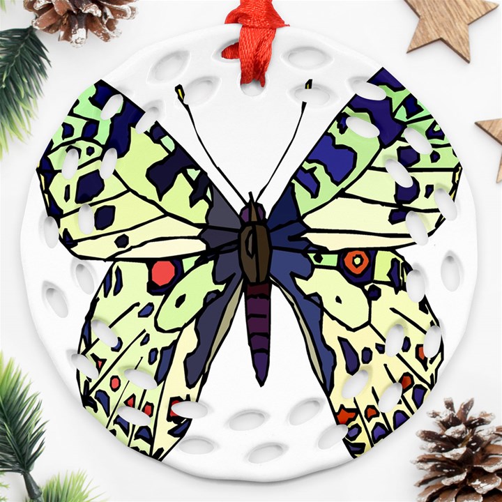 A Colorful Butterfly Image Ornament (Round Filigree)