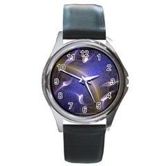 Fractal Magic Flames In 3d Glass Frame Round Metal Watch by Simbadda