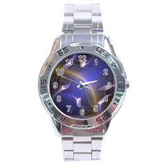 Fractal Magic Flames In 3d Glass Frame Stainless Steel Analogue Watch by Simbadda