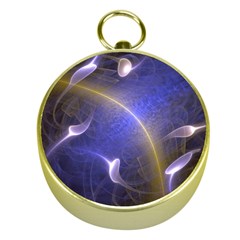 Fractal Magic Flames In 3d Glass Frame Gold Compasses by Simbadda