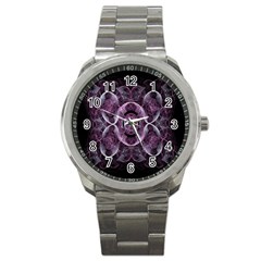 Fractal In Lovely Swirls Of Purple And Blue Sport Metal Watch by Simbadda