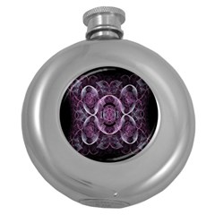 Fractal In Lovely Swirls Of Purple And Blue Round Hip Flask (5 Oz) by Simbadda