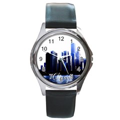 Abstract Of Downtown Chicago Effects Round Metal Watch by Simbadda