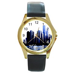 Abstract Of Downtown Chicago Effects Round Gold Metal Watch by Simbadda