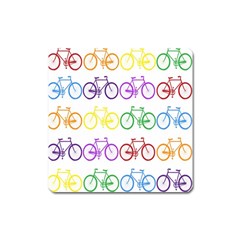 Rainbow Colors Bright Colorful Bicycles Wallpaper Background Square Magnet by Simbadda