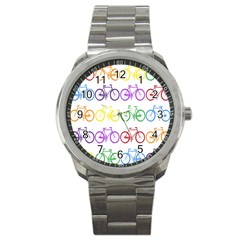 Rainbow Colors Bright Colorful Bicycles Wallpaper Background Sport Metal Watch by Simbadda