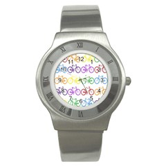 Rainbow Colors Bright Colorful Bicycles Wallpaper Background Stainless Steel Watch by Simbadda