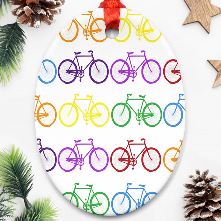 Rainbow Colors Bright Colorful Bicycles Wallpaper Background Oval Ornament (Two Sides)