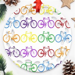 Rainbow Colors Bright Colorful Bicycles Wallpaper Background Ornament (round Filigree) by Simbadda