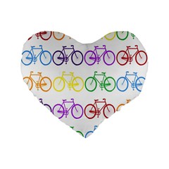 Rainbow Colors Bright Colorful Bicycles Wallpaper Background Standard 16  Premium Flano Heart Shape Cushions by Simbadda