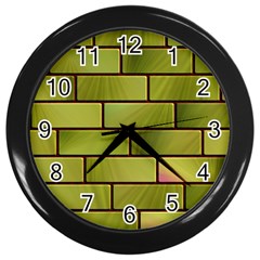 Modern Green Bricks Background Image Wall Clocks (black) by Simbadda