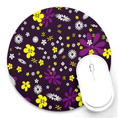 Flowers Floral Background Colorful Vintage Retro Busy Wallpaper Round Mousepads by Simbadda