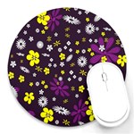 Flowers Floral Background Colorful Vintage Retro Busy Wallpaper Round Mousepads Front