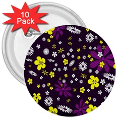 Flowers Floral Background Colorful Vintage Retro Busy Wallpaper 3  Buttons (10 Pack)  by Simbadda