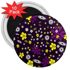 Flowers Floral Background Colorful Vintage Retro Busy Wallpaper 3  Magnets (10 Pack)  by Simbadda