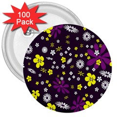 Flowers Floral Background Colorful Vintage Retro Busy Wallpaper 3  Buttons (100 Pack)  by Simbadda