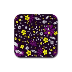 Flowers Floral Background Colorful Vintage Retro Busy Wallpaper Rubber Square Coaster (4 Pack)  by Simbadda