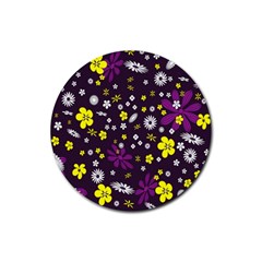 Flowers Floral Background Colorful Vintage Retro Busy Wallpaper Rubber Coaster (round)  by Simbadda