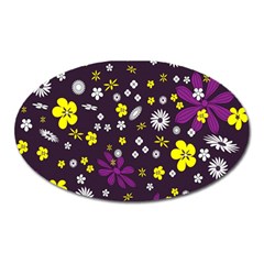 Flowers Floral Background Colorful Vintage Retro Busy Wallpaper Oval Magnet by Simbadda