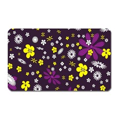 Flowers Floral Background Colorful Vintage Retro Busy Wallpaper Magnet (rectangular) by Simbadda