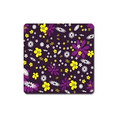 Flowers Floral Background Colorful Vintage Retro Busy Wallpaper Square Magnet by Simbadda