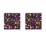 Flowers Floral Background Colorful Vintage Retro Busy Wallpaper Cufflinks (Square) Front(Pair)