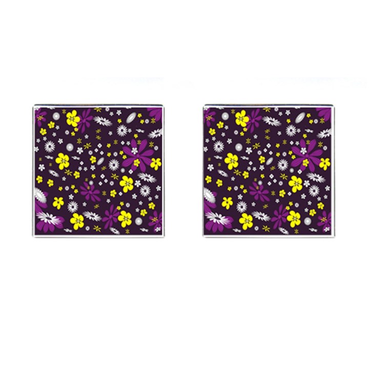 Flowers Floral Background Colorful Vintage Retro Busy Wallpaper Cufflinks (Square)