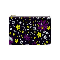 Flowers Floral Background Colorful Vintage Retro Busy Wallpaper Cosmetic Bag (medium)  by Simbadda