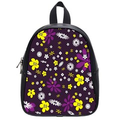 Flowers Floral Background Colorful Vintage Retro Busy Wallpaper School Bags (small)  by Simbadda