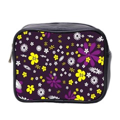 Flowers Floral Background Colorful Vintage Retro Busy Wallpaper Mini Toiletries Bag 2-side by Simbadda