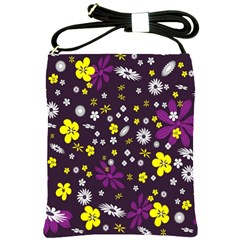 Flowers Floral Background Colorful Vintage Retro Busy Wallpaper Shoulder Sling Bags by Simbadda