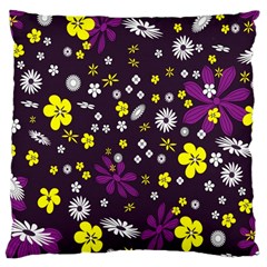 Flowers Floral Background Colorful Vintage Retro Busy Wallpaper Large Cushion Case (one Side) by Simbadda