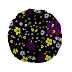 Flowers Floral Background Colorful Vintage Retro Busy Wallpaper Standard 15  Premium Round Cushions by Simbadda