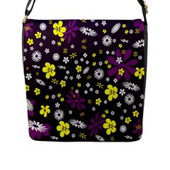 Flowers Floral Background Colorful Vintage Retro Busy Wallpaper Flap Messenger Bag (l)  by Simbadda