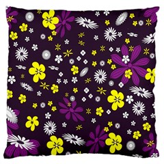 Flowers Floral Background Colorful Vintage Retro Busy Wallpaper Large Flano Cushion Case (one Side) by Simbadda