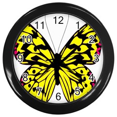 Yellow A Colorful Butterfly Image Wall Clocks (black) by Simbadda