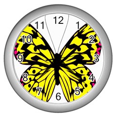 Yellow A Colorful Butterfly Image Wall Clocks (silver)  by Simbadda