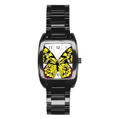 Yellow A Colorful Butterfly Image Stainless Steel Barrel Watch by Simbadda