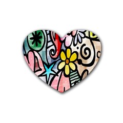 Digitally Painted Abstract Doodle Texture Heart Coaster (4 Pack)  by Simbadda